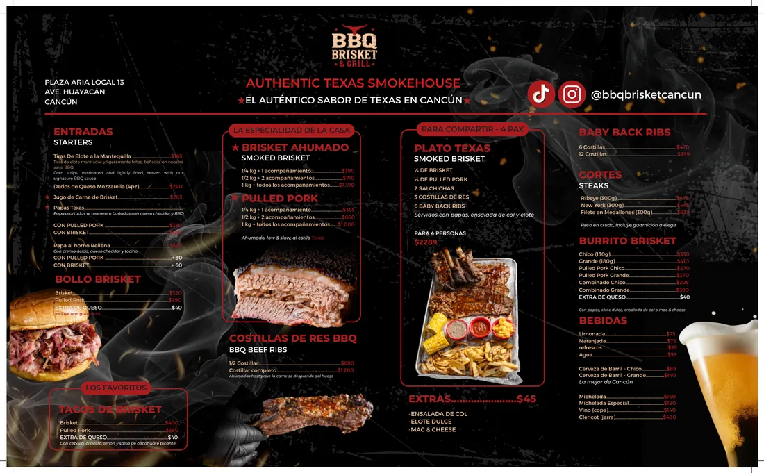 Portada del menú de BBQ Brisket & Grill Cancún